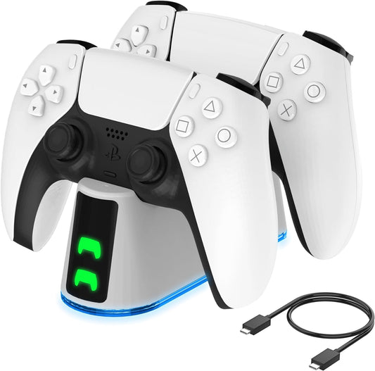 PS5 Slim Controller Charger Station,Fast Charging Ps5 Controller Charger for Edge & Dual Controller,Ps5 Controller Accessories with Charging Cable,Ps5 Controller Stand Dock with RGB LED Indicators