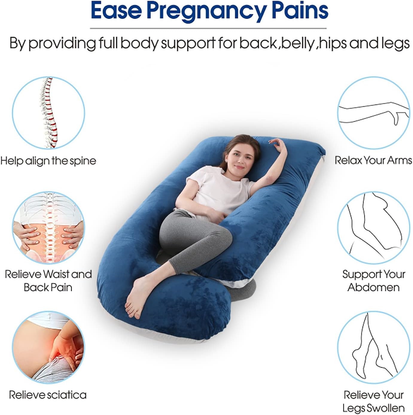 Pregnancy Maternity Pillows for Sleeping 55 Inches U-Shape Full Body Pillow Support - for Back, Hips, Legs, Belly for Pregnant Women with Removable Washable Velvet Cover