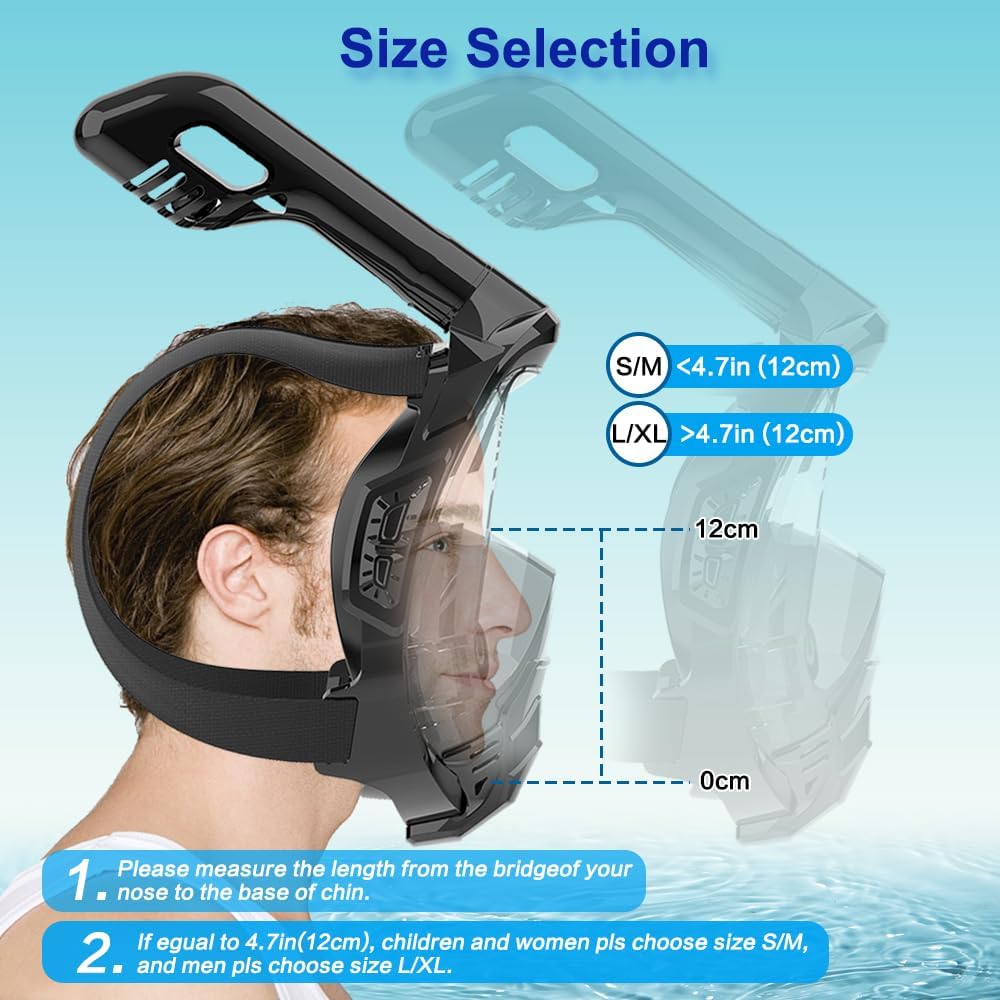 Full Face Snorkel Mask,Snorkel Mask with Detachable Camera Mount,180 Degree Panoramic View Anti-Leak Anti-Fog Snorkel Gear for Adults & Kids