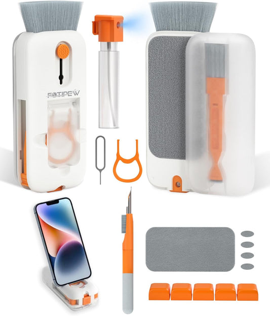 Keyboard Cleaner, 12-in-1 Phone Cleaning kit, Electronics Cleaning Brush Tool for Computer, PC Monitor,TV Camera Lens with 3ml Spray Cleaning Bottle Compact with Patent(Orange)