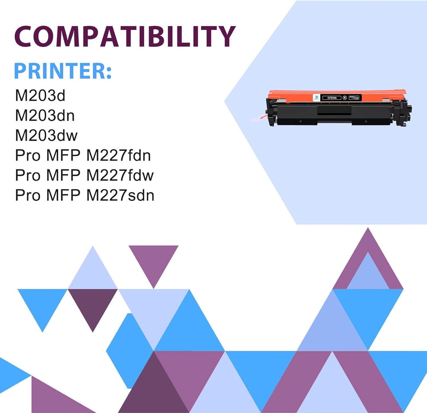 30A CF230A Toner Cartridge Black 2 Pack Compatible Replacement for HP 30A CF230A 30X CF230X for HP Laserjet Pro MFP M227fdw M203dw M227fdn M203dn M227sdn M203d M227 M203 Series Printer Ink