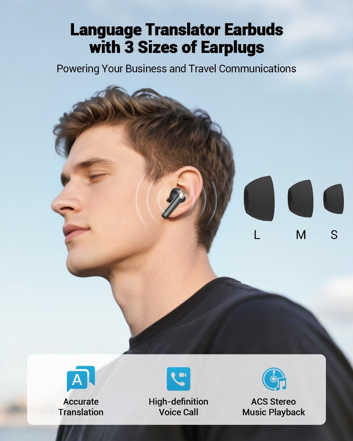 Ai Translation Earbuds Real Time, Language Translation Earbuds,Supports 144 Languages Online Translation,TWS Language Translator Earphone with Bluetooth and APP,Fit iOS & Android for Travel Business