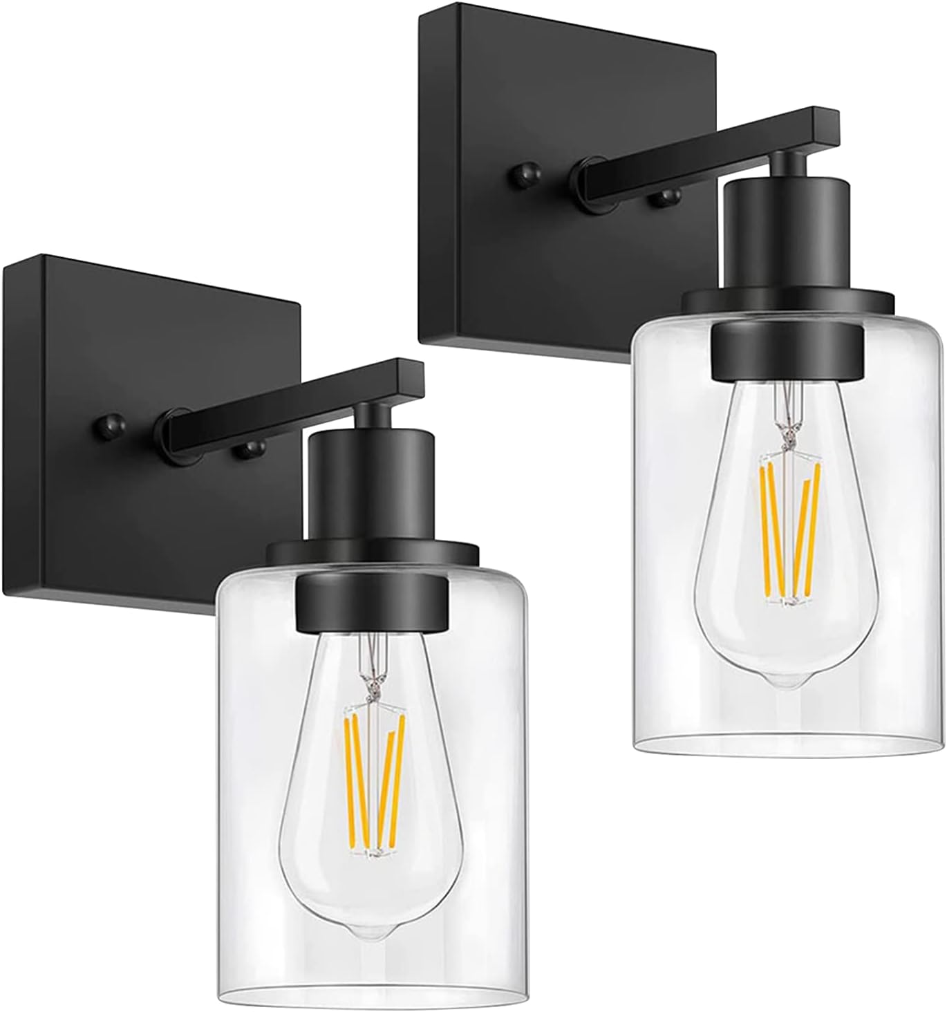 Matte Black Plug-in Bathroom Vanity Light Set with Clear Glass Shades, Modern Wall Sconce for Bedroom, Hallway