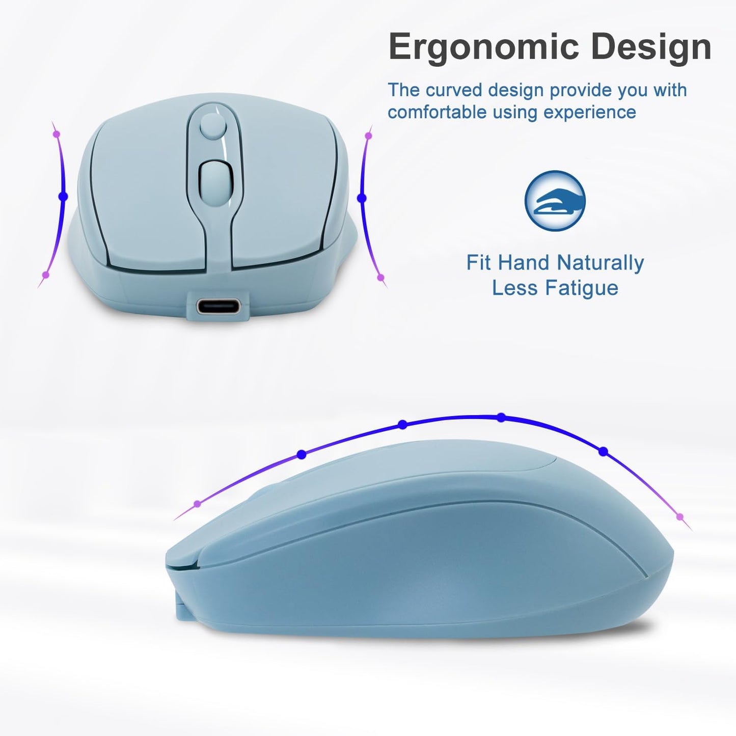Wireless Mouse, Computer Mice with Bluetooth 5.2 & 2.4G Dual Mode Connectivity, Ergonomic Optical Mouse for Laptop/PC/iPad/MacBook Pro/Air,Bluetooth Mouse with Rechargeable Battery (Blue)