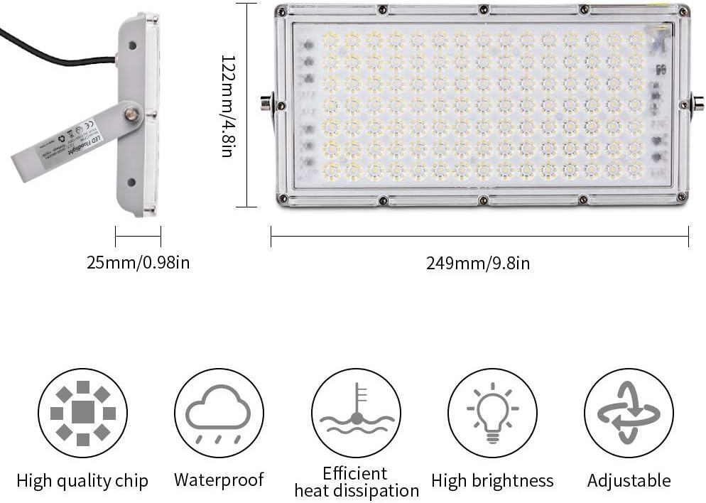 100W LED Flood Light Outdoor, IP65 Waterproof LED Security Lights, 9000LM 6500K Cold White LED Stadium Light, Floodlight Landscape Wall Light for Yard, Street, Parking Lot, Garage