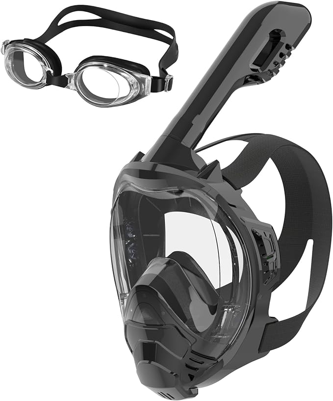 Full Face Snorkel Mask,Snorkel Mask with Detachable Camera Mount,180 Degree Panoramic View Anti-Leak Anti-Fog Snorkel Gear for Adults & Kids