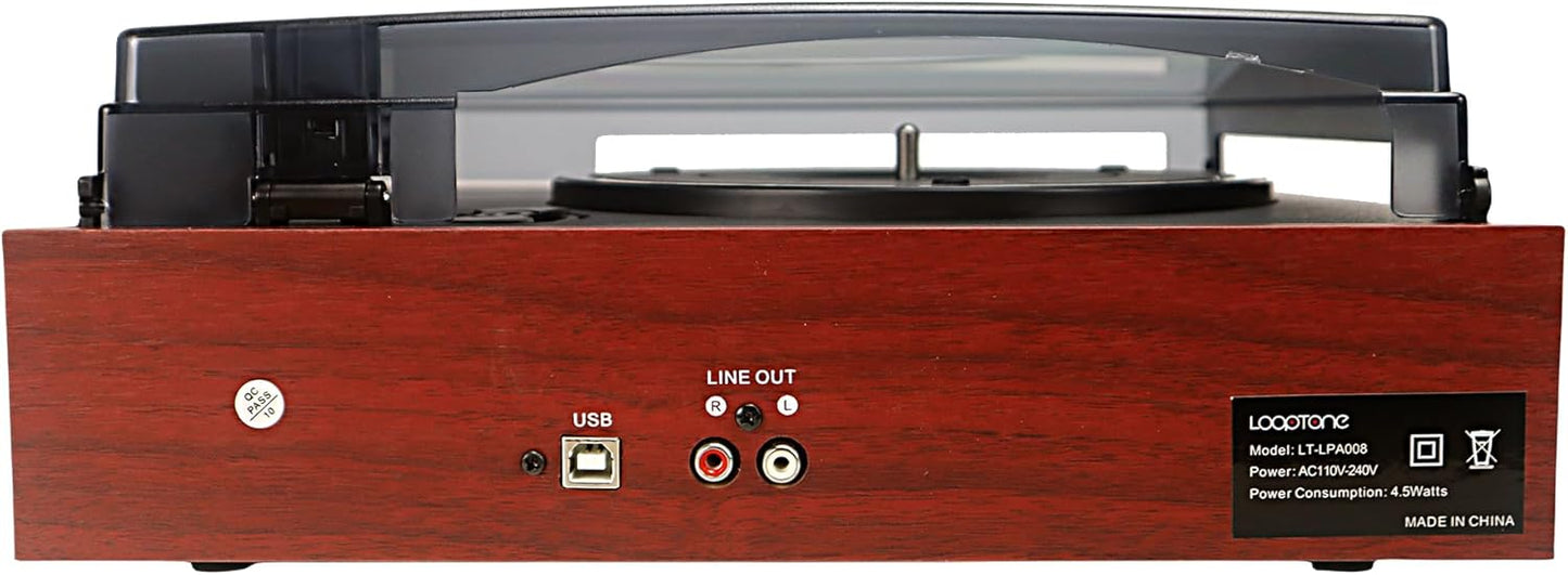 3 Speed Vinyl Record Player Wooden Turntable with RCA Line Out and USB Output for Recording