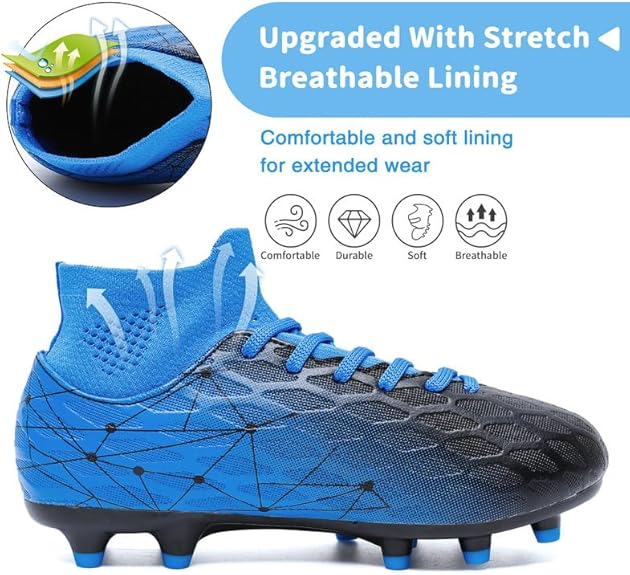 Hanani Boys Girls Soccer Cleats for Kids Football Shoes High Top Training Youth Football Cleats Outdoor/Indoor Athletic Turf Shoes