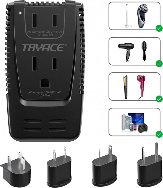 220V to 110V Converter for European Travel, 2000W Voltage Converter US to Europe for Hair Dryer Straightener Curling Iron 10A Power Adapter for Laptop Camera Phone, Travel for Paris Olympics