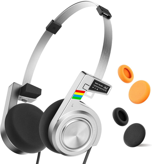 R3 Classic Retro Bluetooth Headphones, Foldable Lightweight Wireless Headset,Vintage, Volume Control,60 Hours Playback, Noise Isolation, with Microphone, Throwback 80s 90s Design(Slivery)