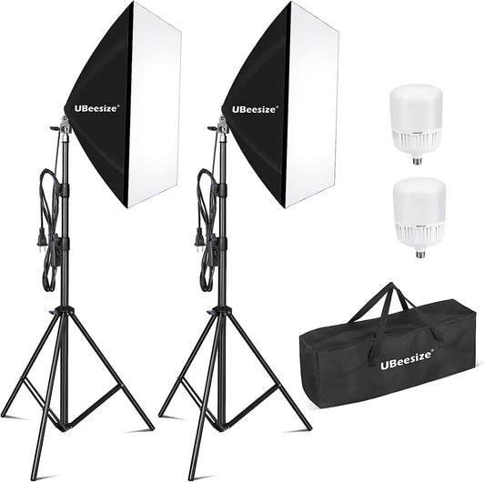 UBeesize Softbox Photography Lighting Kit, 27” x 20” Continuous Lighting Kit with 2pcs 40W E27 Socket 8000K Bulbs, Professional Photo Studio Lighting for Video Recording, Portrait Shooting