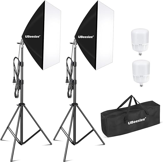 UBeesize Softbox Photography Lighting Kit, 27” x 20” Continuous Lighting Kit with 2pcs 40W E27 Socket 8000K Bulbs, Professional Photo Studio Lighting for Video Recording, Portrait Shooting