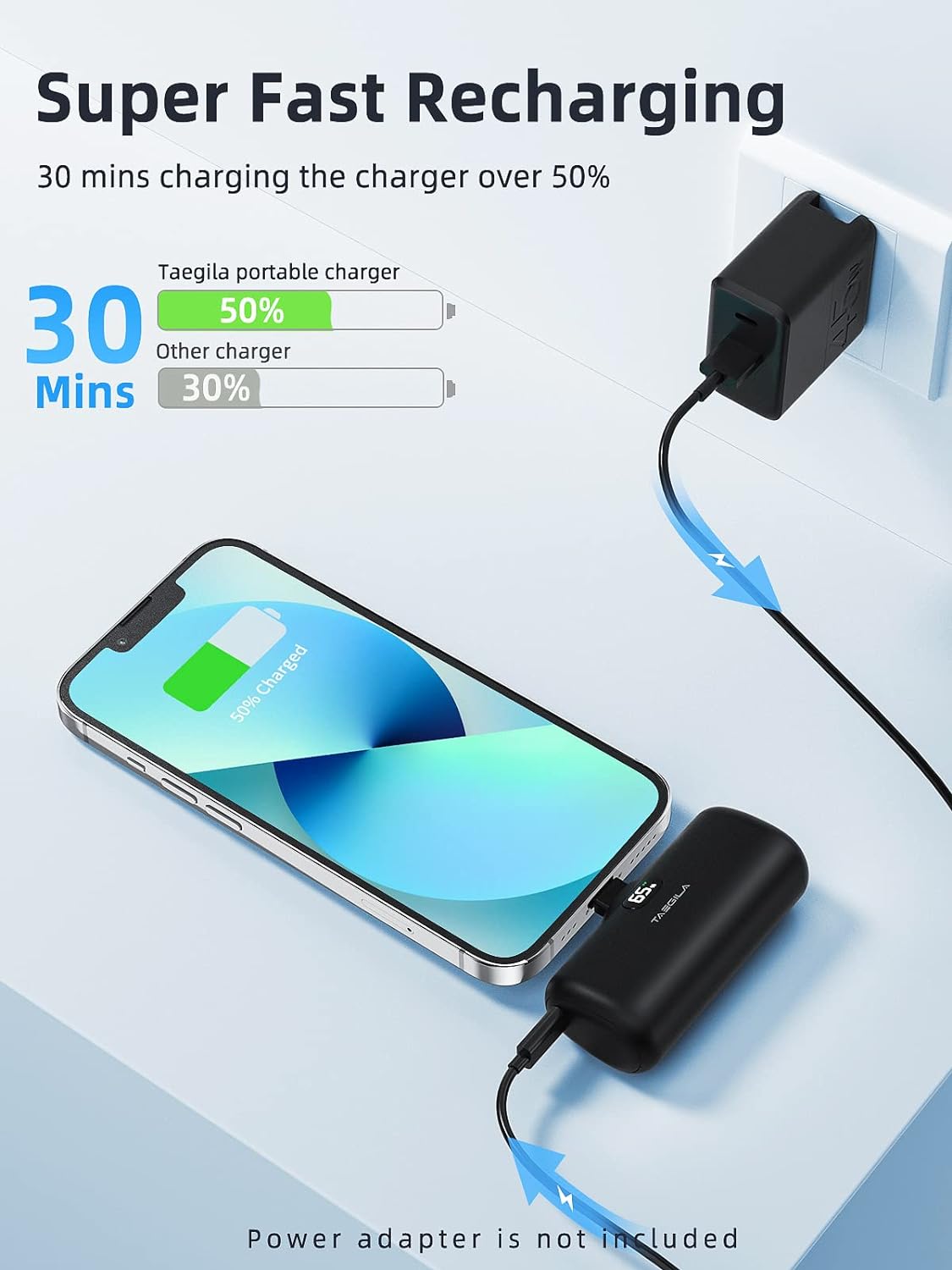 Small Portable Charger iPhone 5000mAh with Built in Cable, MFi Certified Compact Power Bank with LCD Display & LED Light for All iPhone Series 14/13/12/11/XR/X/SE/8/7/6 Pro Max