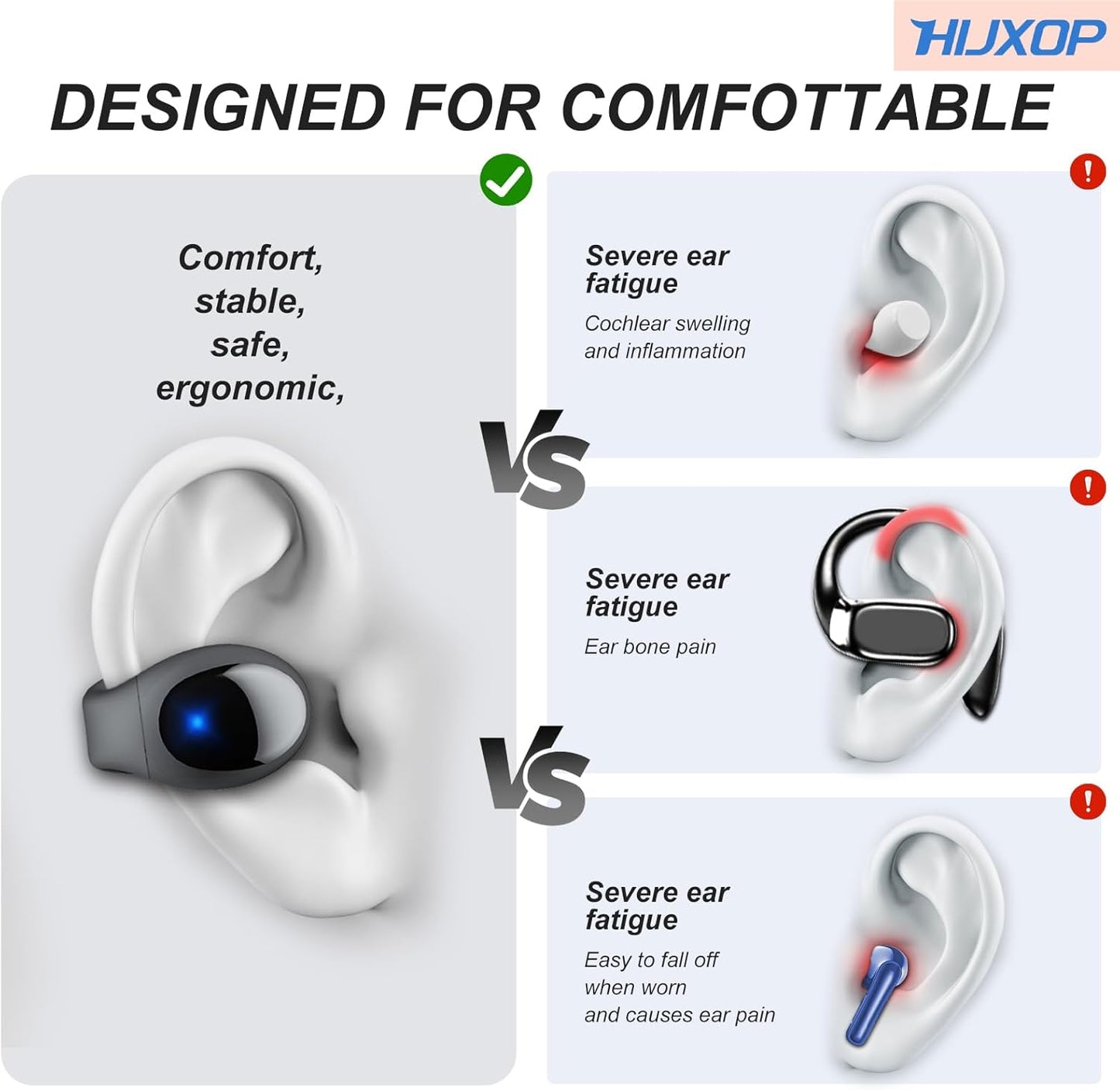 Open Ear Earbuds Lightweight Comfort Clip Wireless Earbuds Sweat Resistant Bluetooth Headphones Sport Headphones for Workouts and Running with Dual Digital Display 44H Playtime IPX7 Waterproof
