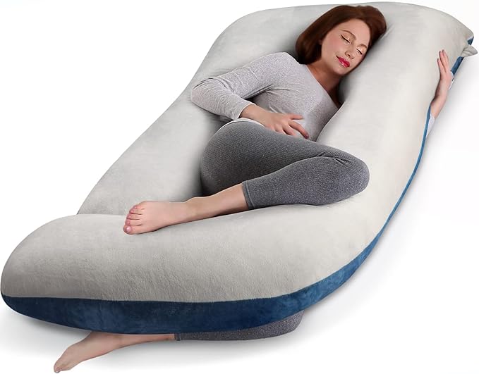 Pregnancy Maternity Pillows for Sleeping 55 Inches U-Shape Full Body Pillow Support - for Back, Hips, Legs, Belly for Pregnant Women with Removable Washable Velvet Cover