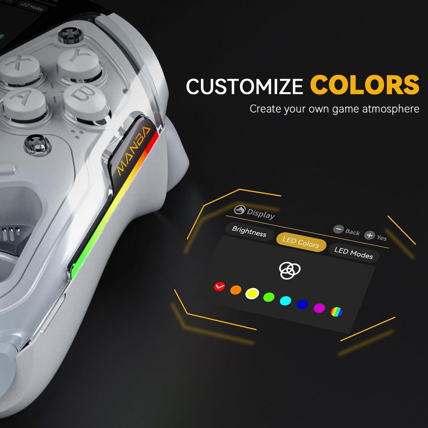 （No Box But New）ManbaOne Interactive Screen Wireless Gaming Controller for PC/Switch/Switch 2/iOS/Android,Hall Effect Stick & Trigger,RGB Lighting,Remappable Buttons,1800mAh with Charging Dock (White)