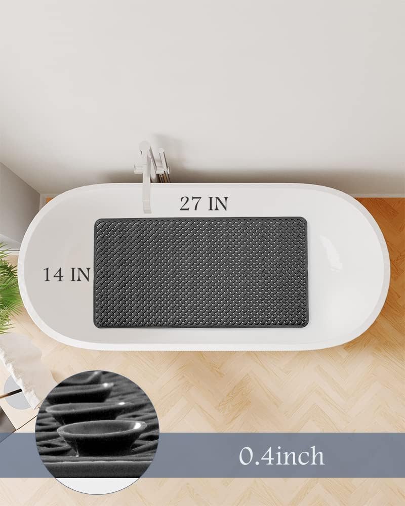 Bathtub-Mat Non Slip with Suction Cups and Drain Holes, Machine Washable Shower Mat Anti Slip Bath Mat for Tub for Kids (14"x27" Black)