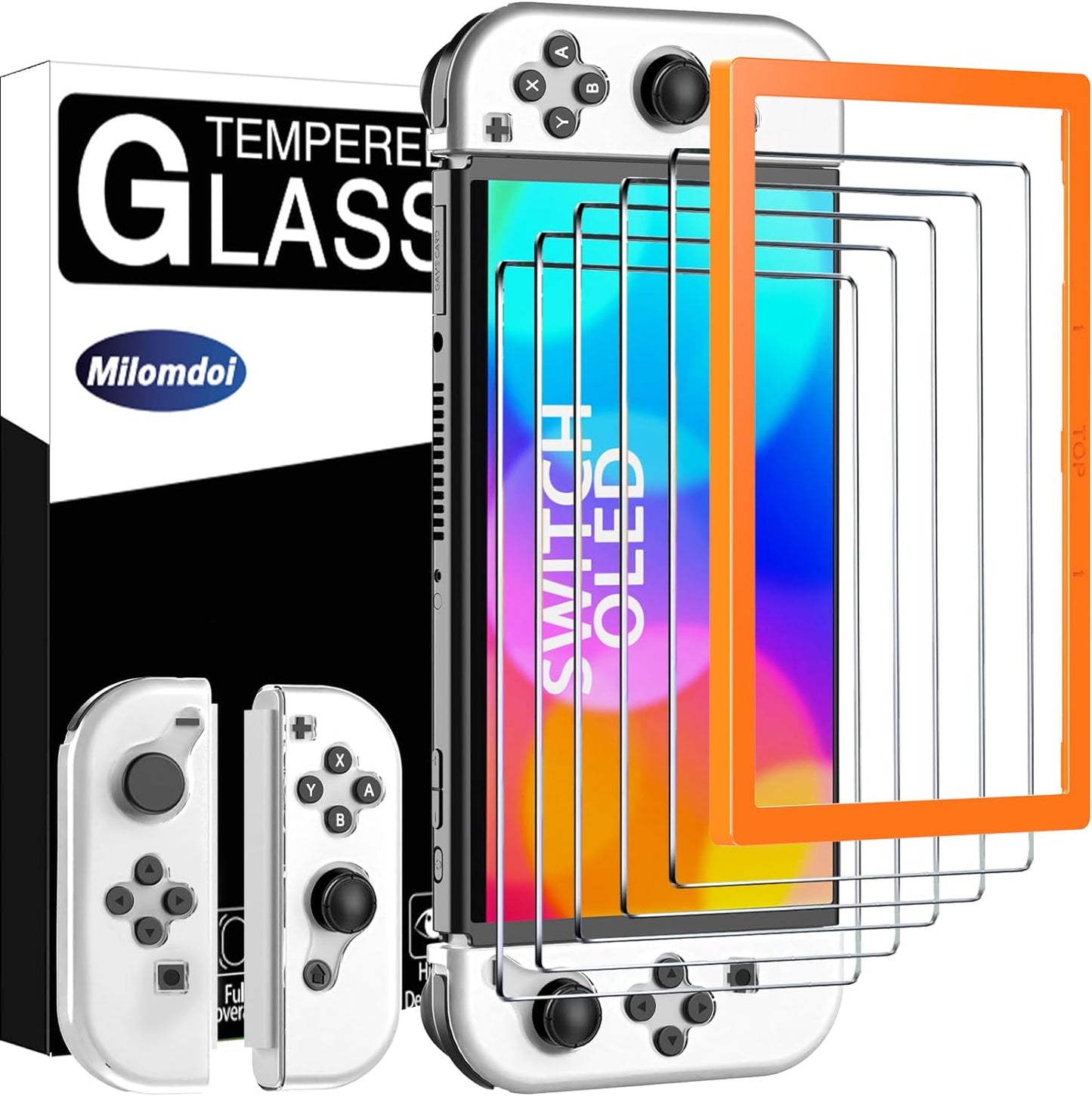 5 Pack Tempered Glass Screen Protector for Nintendo Switch OLED Model 2021, with 2 Pack Clear Joy Con Soft Case, Alignment Frame Accessories for Nintendo Switch OLED 7 inch,Clear