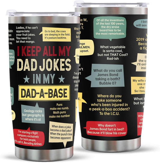 Dad Birthday Gift from Daughter Son: Dad Joke 20oz Tumbler with Lid Straw Stainless Steel Tavel Mug Funny Birthday Gifts for Men Grandpa Husband Bonus Stepfather Fathers Day Christmas Thankgiving