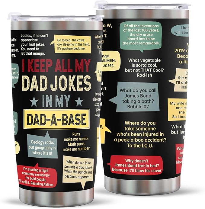 Dad Birthday Gift from Daughter Son: Dad Joke 20oz Tumbler with Lid Straw Stainless Steel Tavel Mug Funny Birthday Gifts for Men Grandpa Husband Bonus Stepfather Fathers Day Christmas Thankgiving