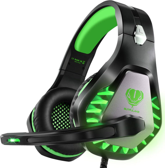 Gaming Headset with Microphone for PS5 Xbox One X S,Surround Sound Stereo for PS4/Nintendo Switch,Noise Cancelling Omnidirectional Microphone,LED Light,Compatible with Mac/PC/Laptop(Green)