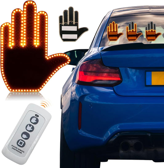 Finger LED Light for Car - Multi-Functional Warning Lights with Remote, 3 Emoticon Gestures - Black & Orange