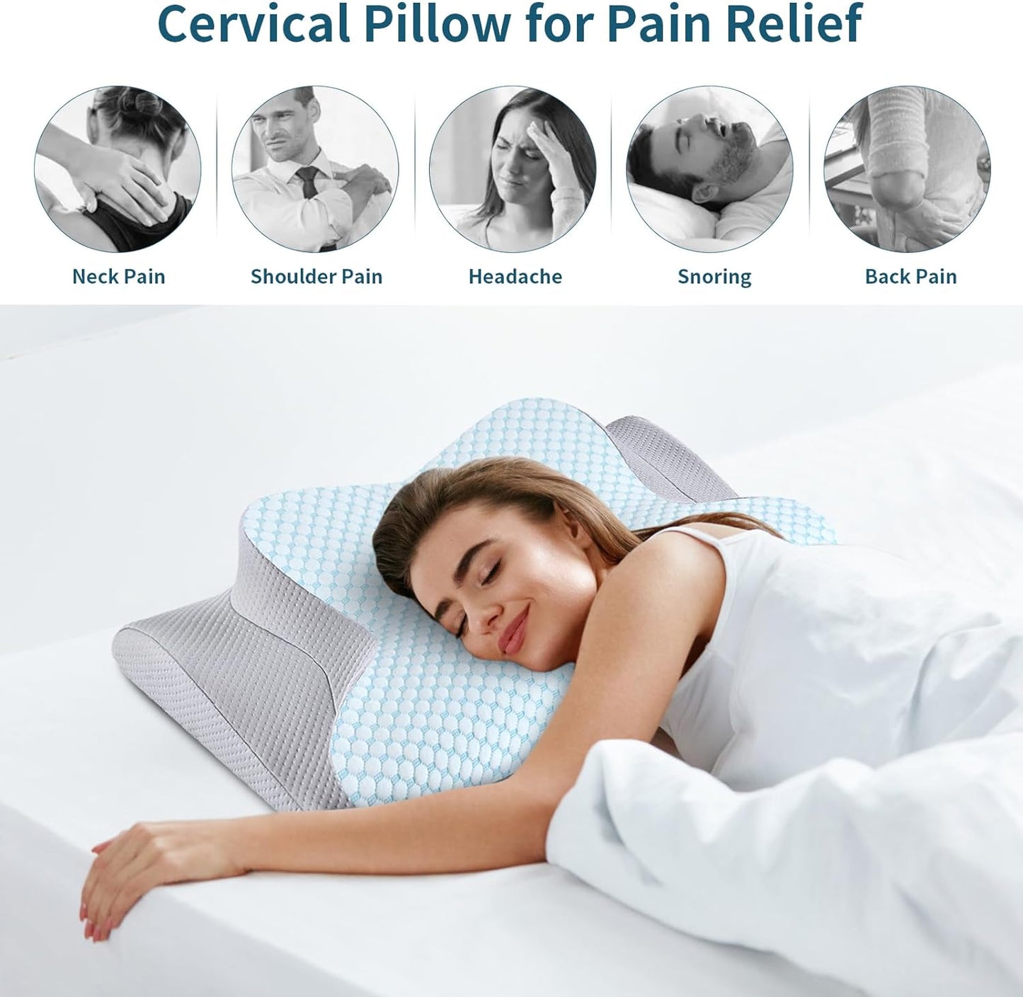 Neck Pillow Cervical Memory Foam Pillows for Pain Relief Sleeping, Contour Pillow for Shoulder Pain, Ergonomic Orthopedic Bed Pillow for Side, Back & Stomach Sleepers with Breathable Pillowcase