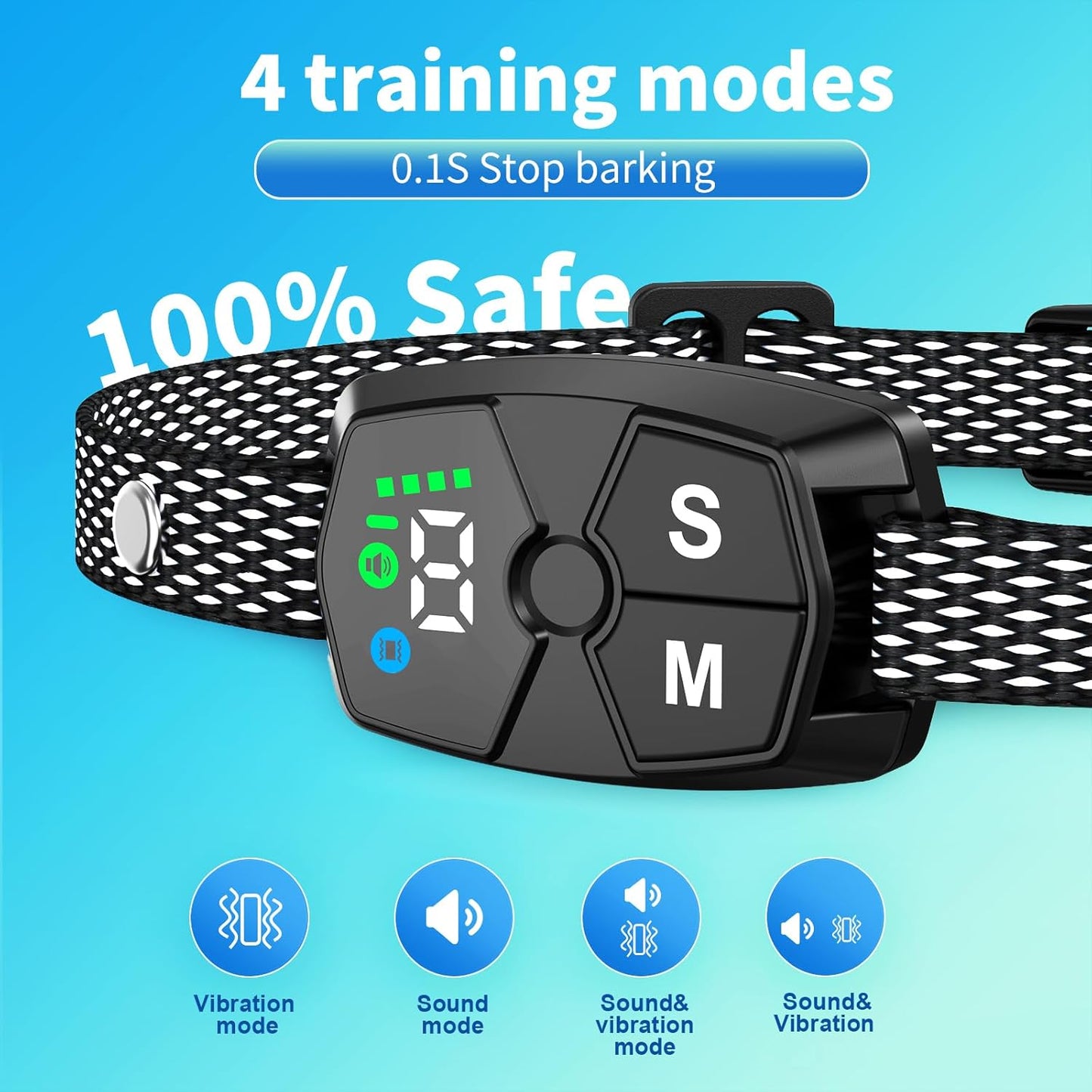 Dog Bark Collar, JeaTone Bark Collar for Large Medium Small Dogs, Smart Anti Barking Training Collar with 7 Adjustable Sensitivity (Black)