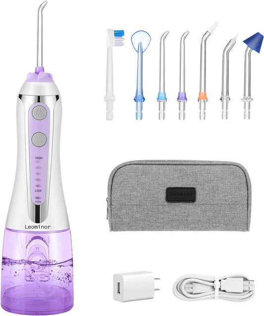 Cordless Water Dental Flosser for Teeth,Leominor 5 Modes Portable Oral Irrigator,with Travel Bag and 7 Jet Tips, IPX7 Waterproof Rechargeable for Home&Travel