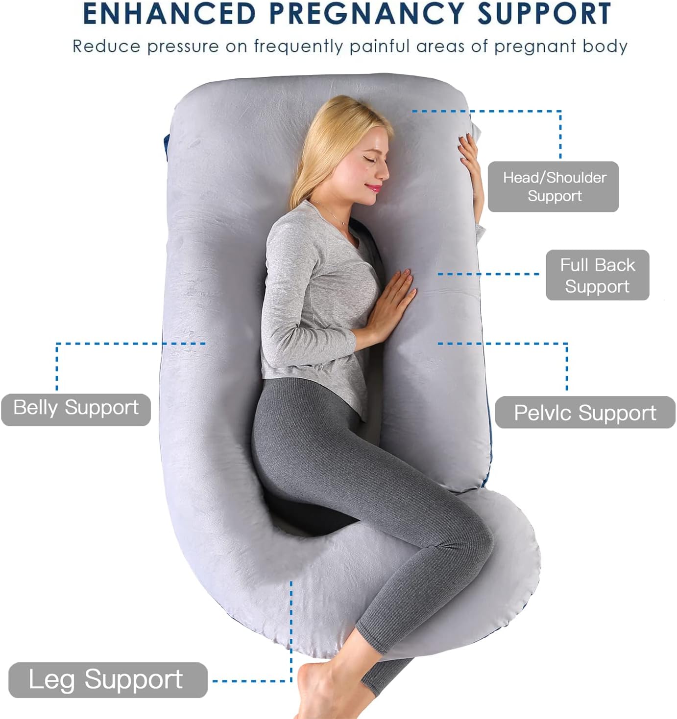 Pregnancy Maternity Pillows for Sleeping 55 Inches U-Shape Full Body Pillow Support - for Back, Hips, Legs, Belly for Pregnant Women with Removable Washable Velvet Cover