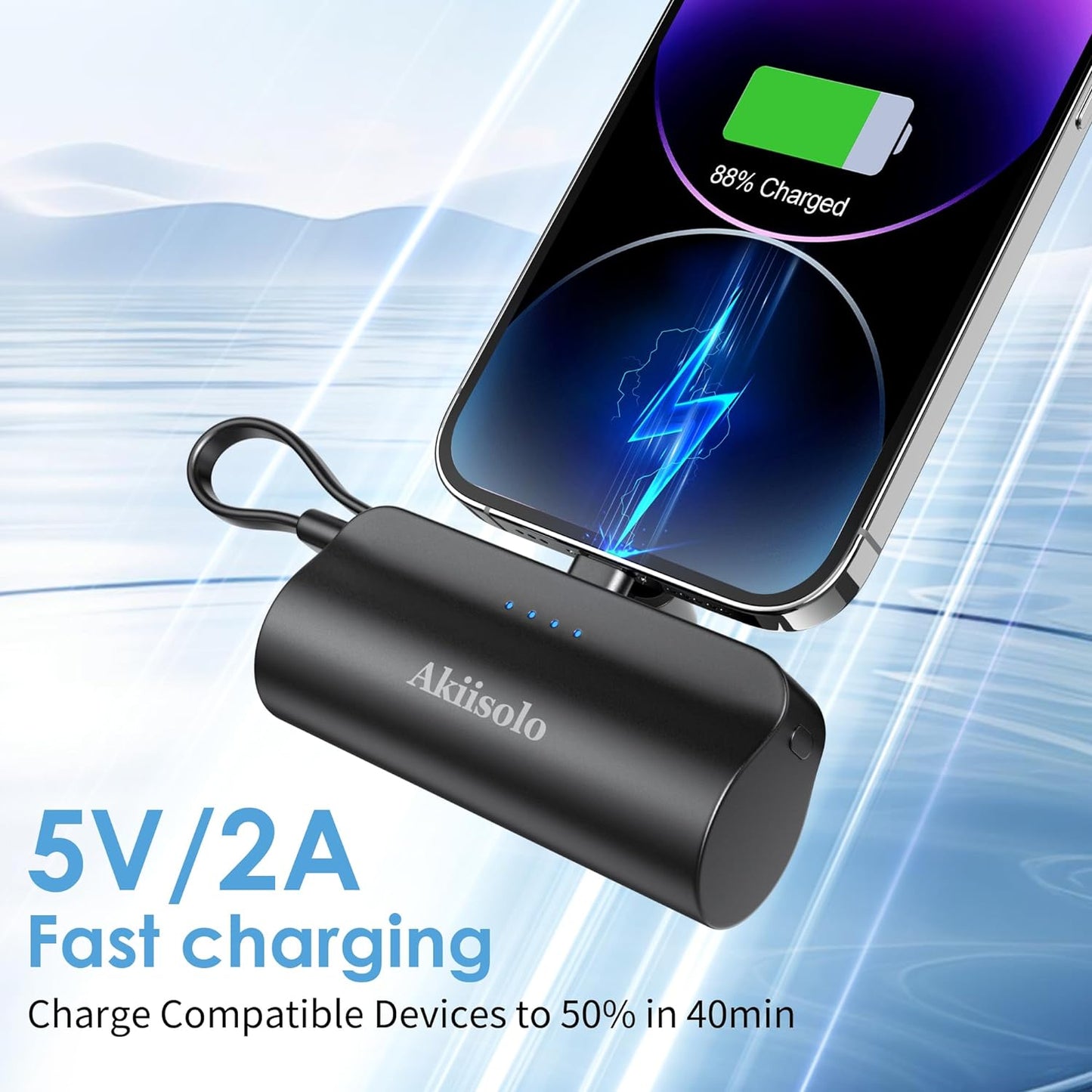 Portable Charger for iPhone With Dual Infterface, 5000mAh Mini Power Bank Fast Charging, Phone Charger Battery Pack Compatible with iPhone 15/14/14 Pro Max/14 Plus/13/12/11/X/8/7/6, and More, Black