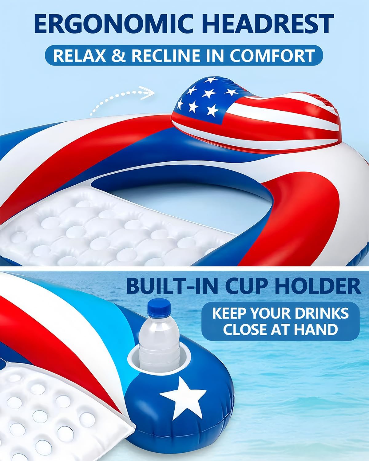 3 Pack Pool Floats Chair Adult with Drink Holder, Inflatable Floating Pool Chairs for Adults Swimming Pool Party Lake River Summer Water Fun
