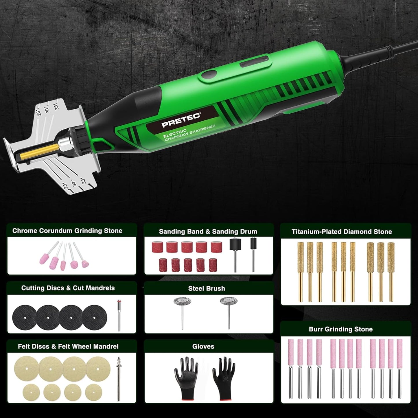 Chainsaw Sharpener 120V, Electric Chainsaw Sharpener Tool with 54 PCS Sharpener Accessories, High Speed Chainsaw Chain Sharpener Kit with Sharpening Wheels and Angle Attachment