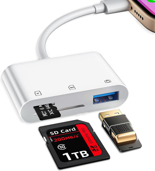 SD Card Reader for iPhone, Memory Card Veiwer Support SD and TF Card, USB Digital Camera Adapter for Lightning Devices Compatible with iPhone 13 12 11 and More