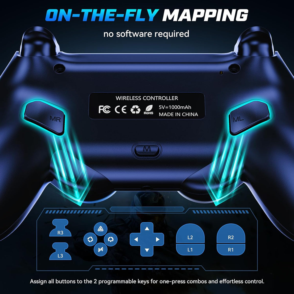 GamingBoy 2 Pack Light-up Wireless Controller for PS4/PC (Black and White)