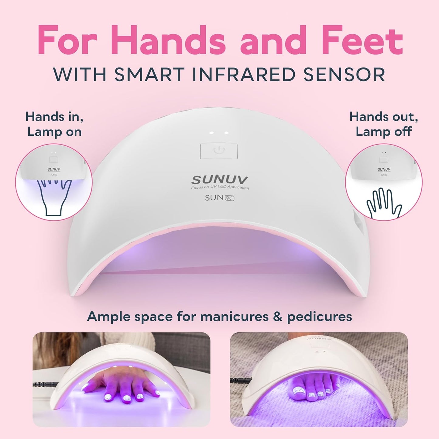 SUNUV UV LED Nail Lamp, UV Light for Nails Dryer for Gel Nail Polish Curing Lamp with Sensor 2 Timers SUN9C Pink Gift for Women Girls