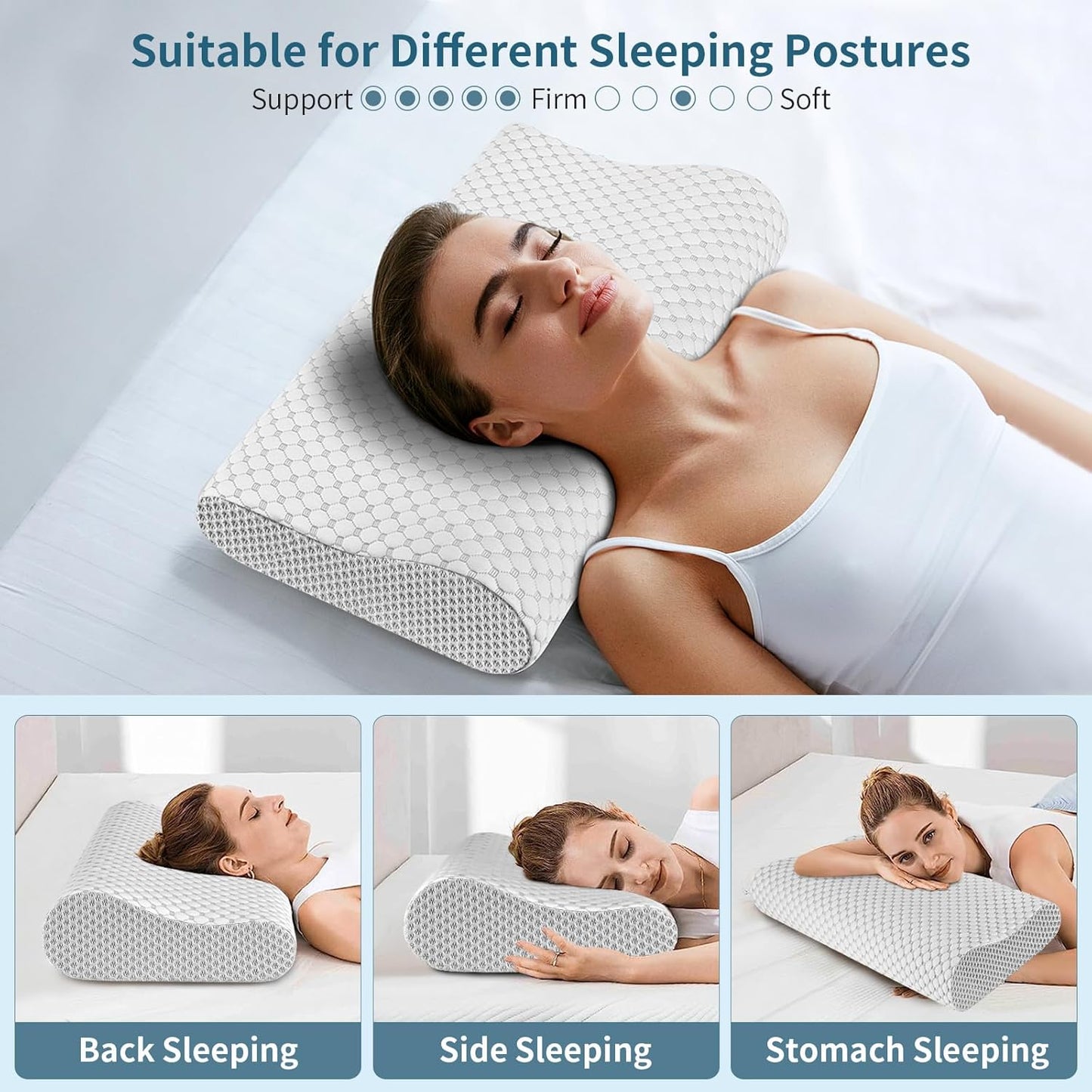 Neck Pillow Cervical Memory Foam Pillows for Neck Pain Relief, Ergonomic Pillow Neck Support for Sleeping, Contour Orthopedic Bed Pillow for Side Back Stomach Sleeper