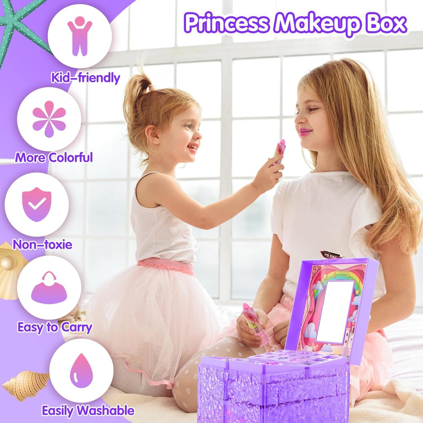 Kids Makeup Set for Girls: Washable Play Makeup Set with Mirror, Crown, Magic Wand, Cape & Nail Accessories, Princess Dress Up Toys, Gift for 5-8 Year Old Girls