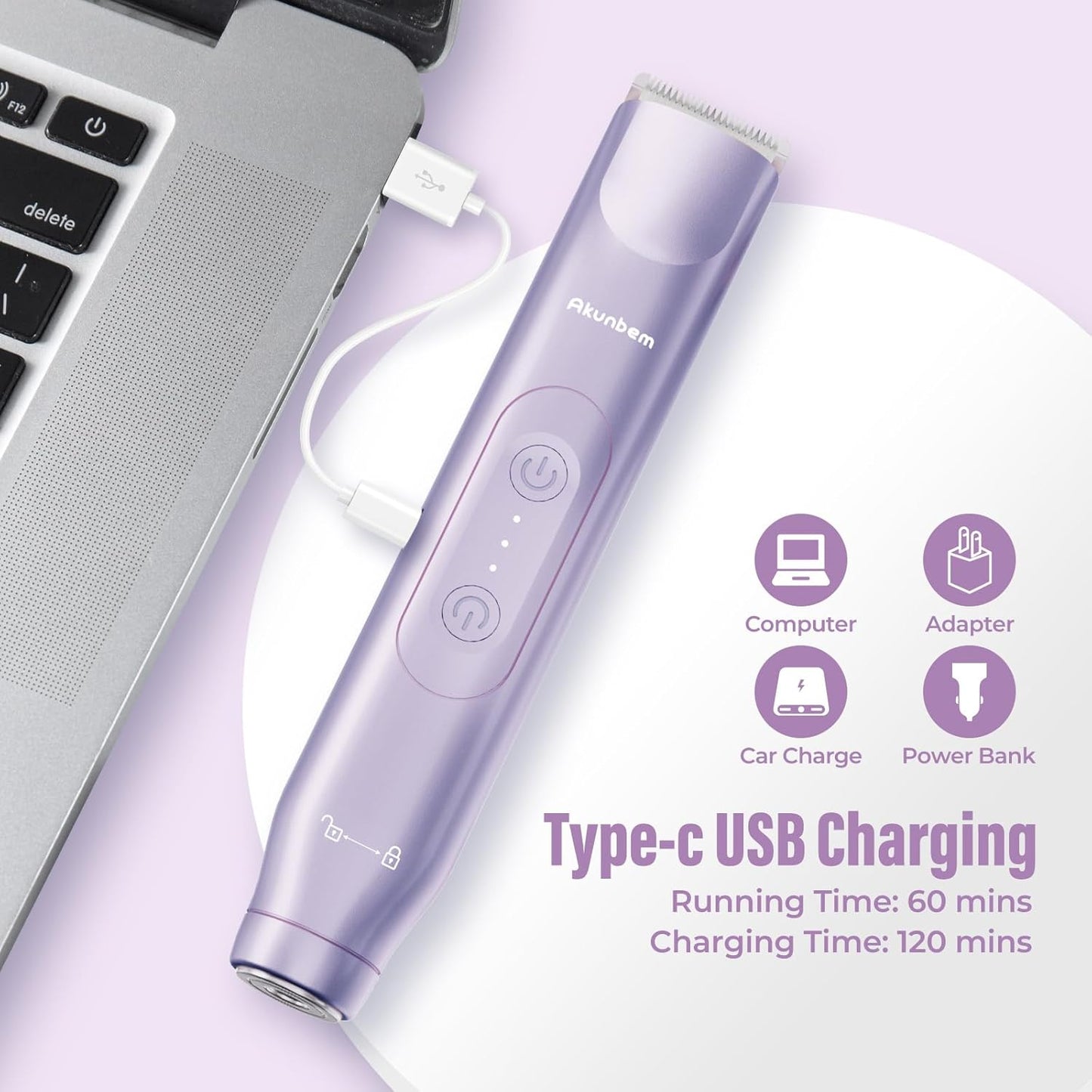 2 in 1 Women Electric Shaver Dual Head Bikini Trimmer for Women IPX7 Waterproof Wet & Dry Use Body Hair Trimmer and Facial Hair Remover for Bikini Underarm Leg Arm Body Face, Purple