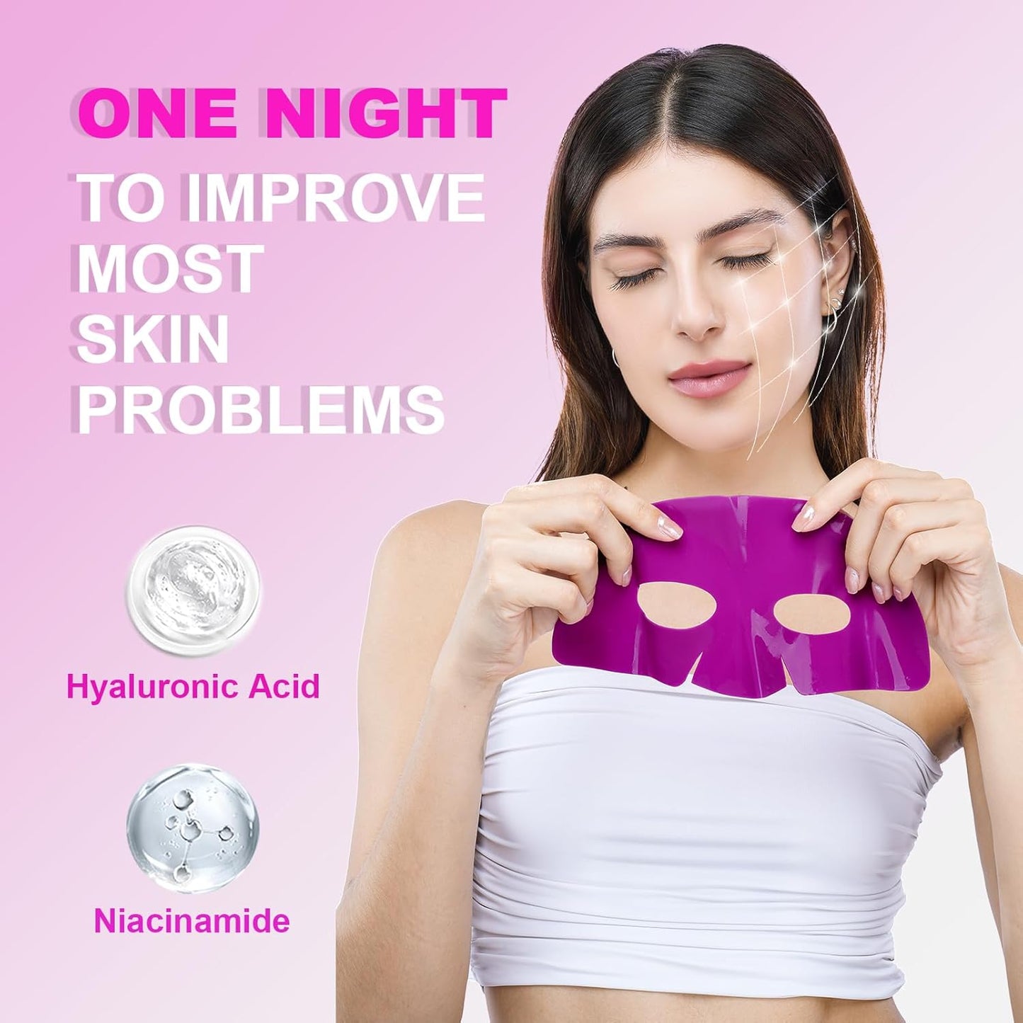 Bio-Collagen Face Mask Korean Skincare Hydrating Anti Wrinkle Lifting Overnight Real Deep Mask with Niacinamide and Hyaluronic Acid