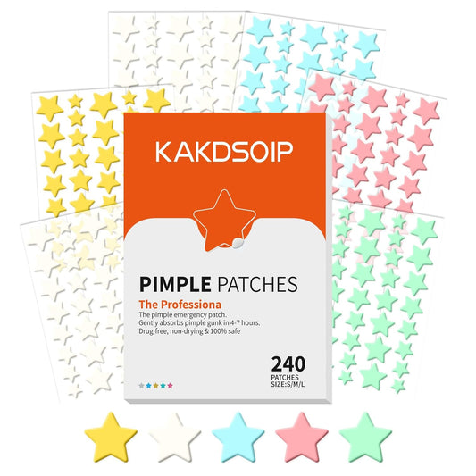 Pimple Patches for Face,Colorful Spot Stickers Cute Star Zit Covers， Hydrocolloid Acne Patches with Tea Tree, Salicylic Acid & Cica Oil| 3 Sizes (10mm, 12mm & 14mm) |240 Counts