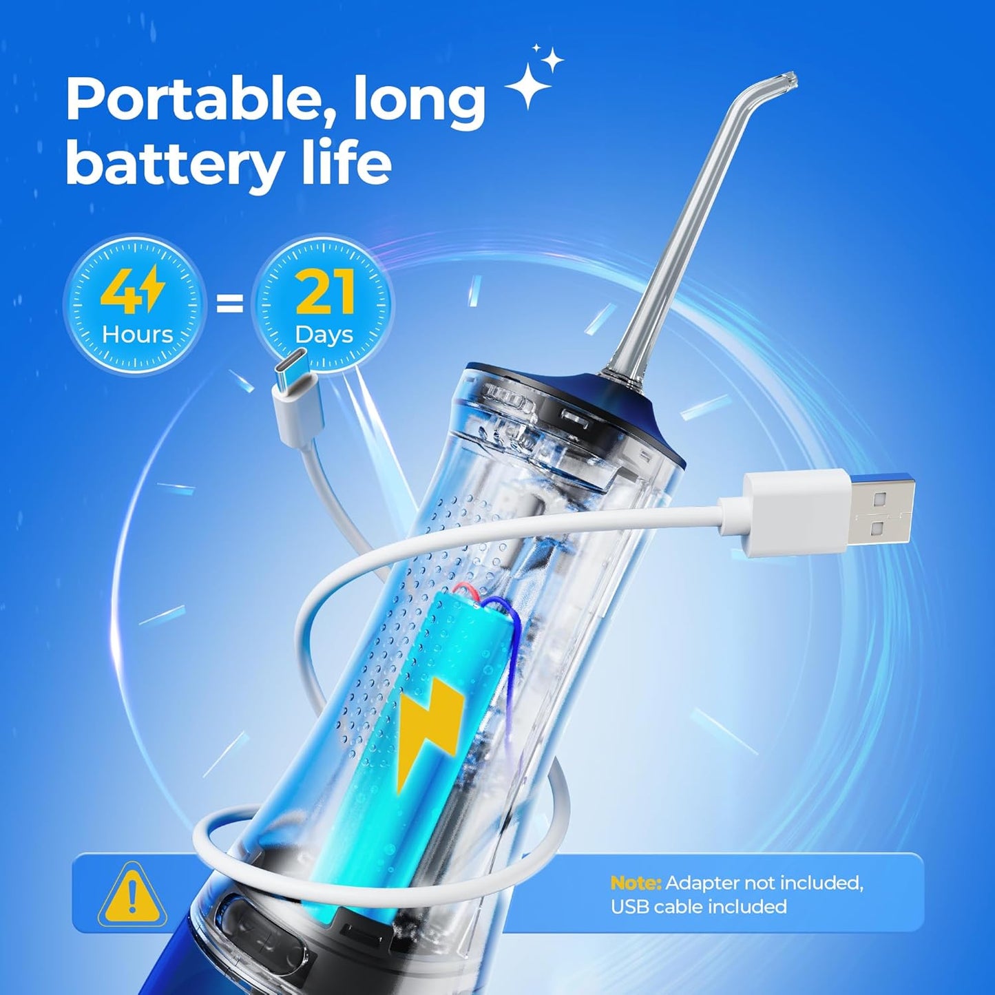 Operan Water Flosser for Teeth, 300ML Portable Dental Flosser with 4 Modes & 4 Nozzles, IPX7 Waterproof Rechargeable Oral Irrigator, Long Battery for Home, Braces Flossers, and Travel-Black+1Pack