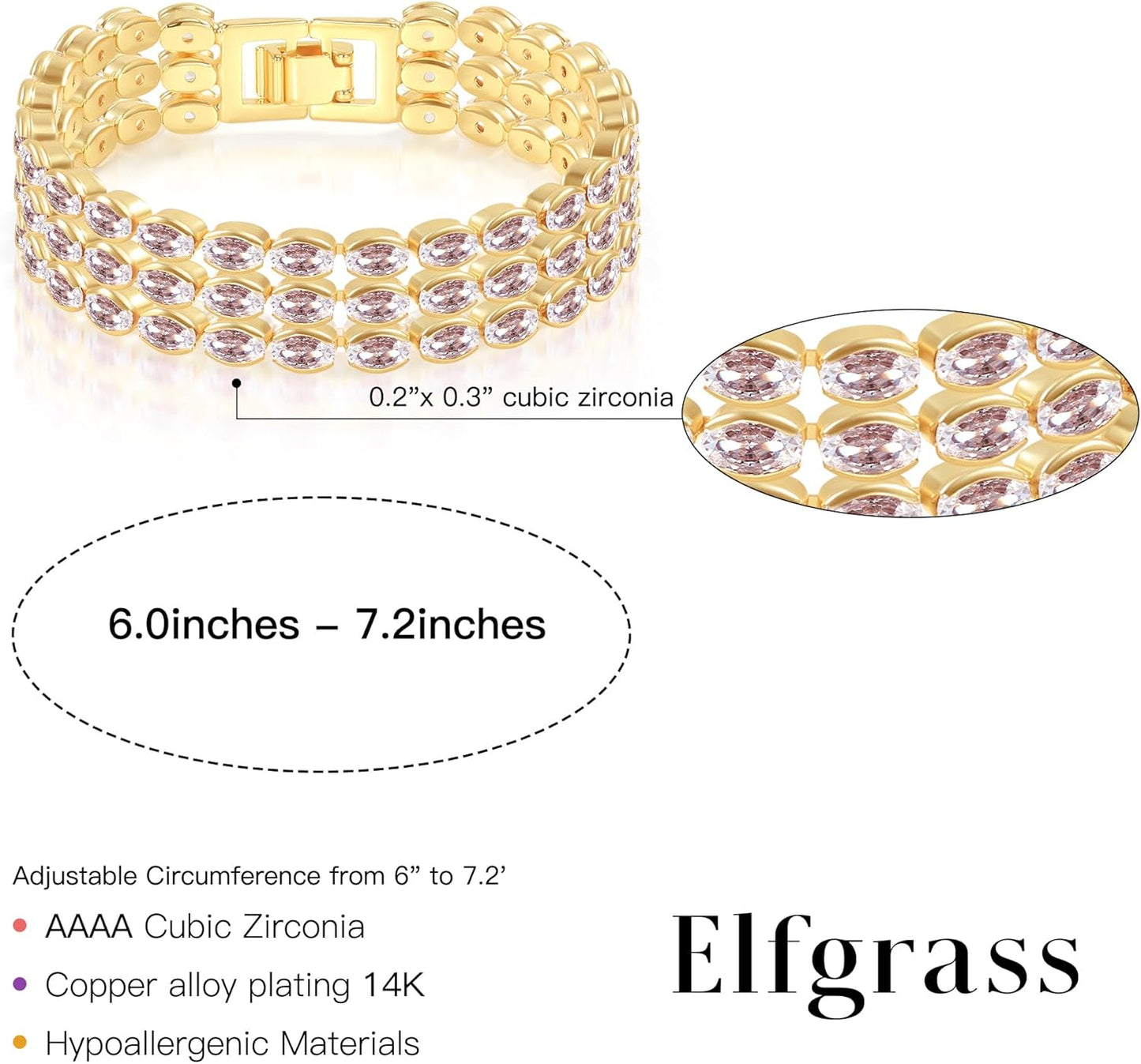 14K Gold Plated Women’s Tennis Bracelet – Sleek CZ Line Bracelet, Fits 6.0"–7.2" Wrist – Sparkly Everyday Jewelry Gift, Contemporary Tennis Bracelets for Women