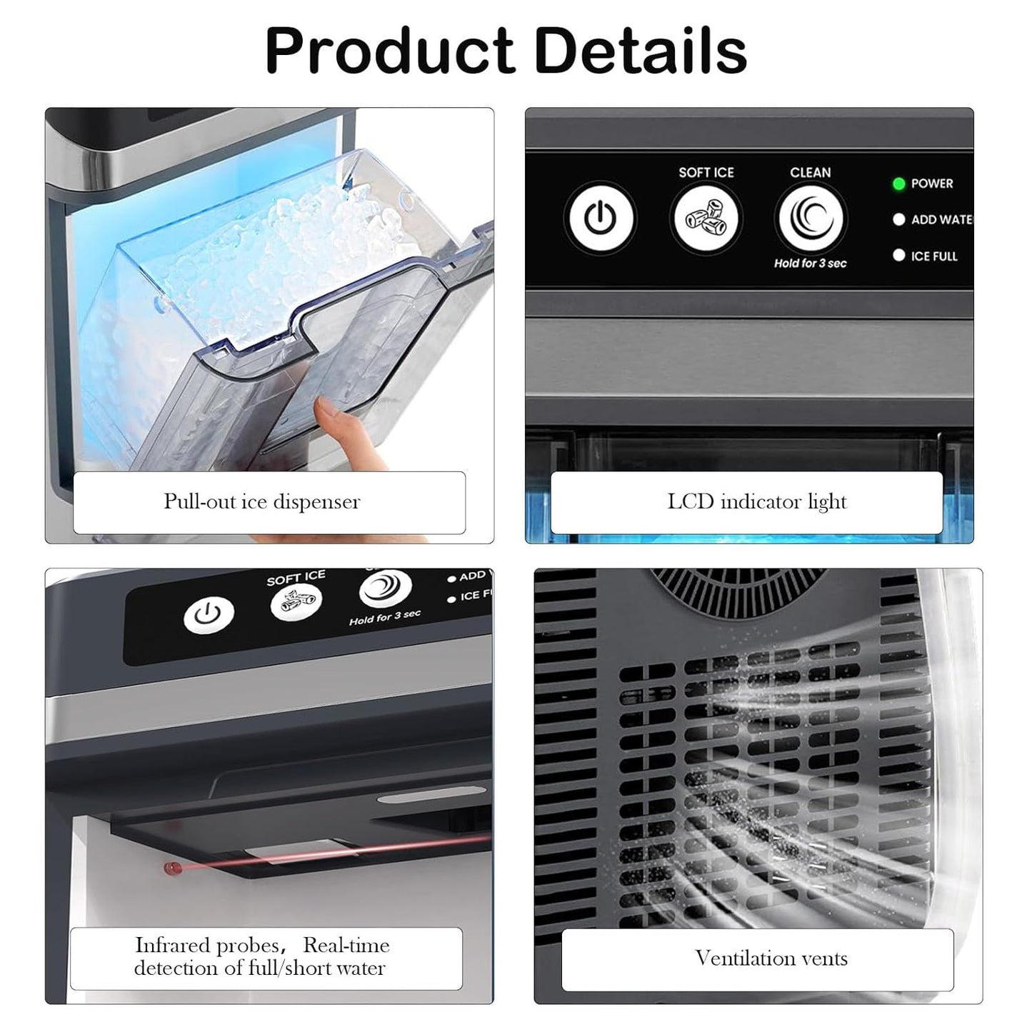 Large Capacity Ice Makers Countertop One-Click Operation Self-Cleaning Portable Ice Maker 41lbs/24H with There is A Detachable 3L Water Tank for Home,Office,Bar