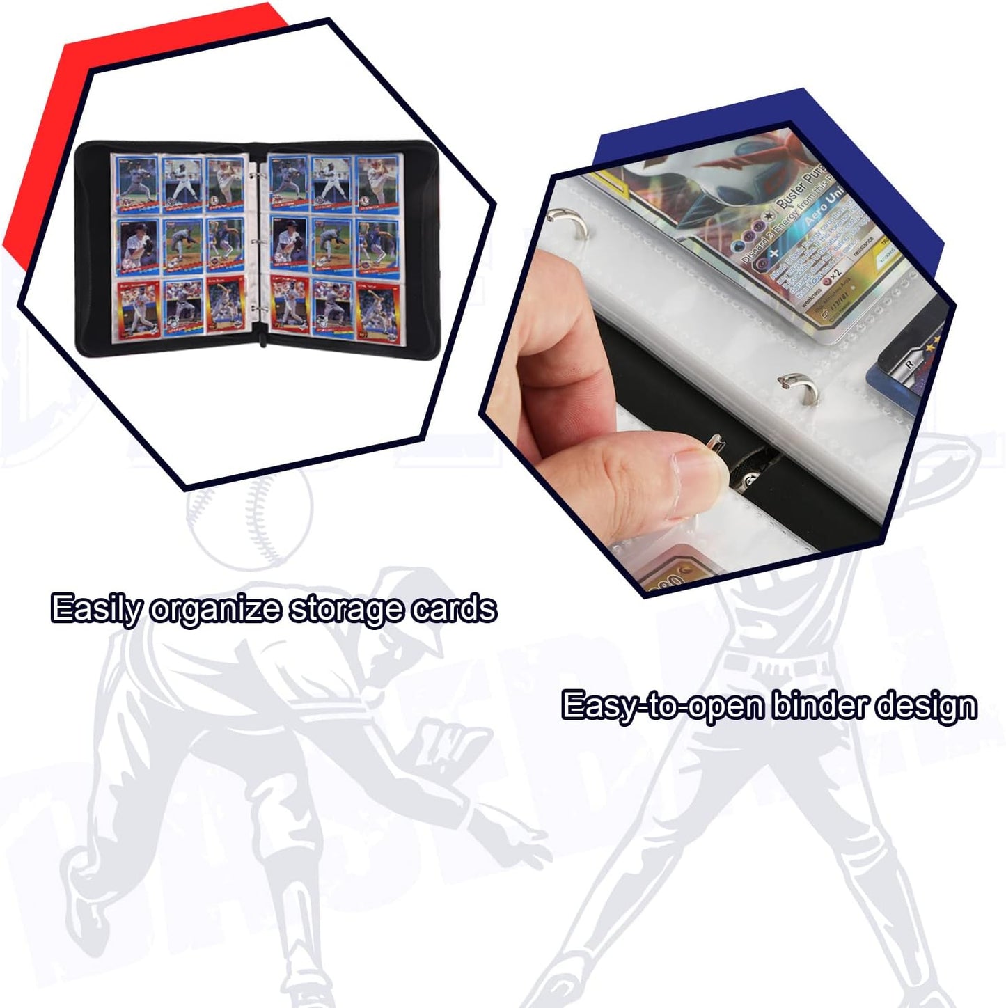 Trading Card Binder with Sleeves, Sports Card Binder Collectible Trading Card Albums with 50 Removable Sleeves (Blue, 9 Pocket)