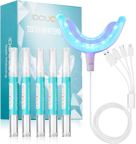 Teeth Whitening Kit with LED Light - ZWEESAIT Tooth Whitener for Home with Mouth Tray and (5) 3ml Professional Bleaching Gels Remove Stains and Whiten Teeth Instantly