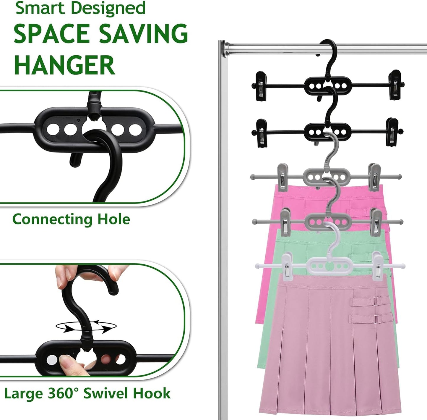 12 Pack Closet-Organizers-and-Storage,Pants-Hangers-Space-Saving,Closet-Organizer Short-Skirt-Hangers with Clips,College Dorm Room Essentials for Students Girls Guy,Closet Organization for Jeans Scarf