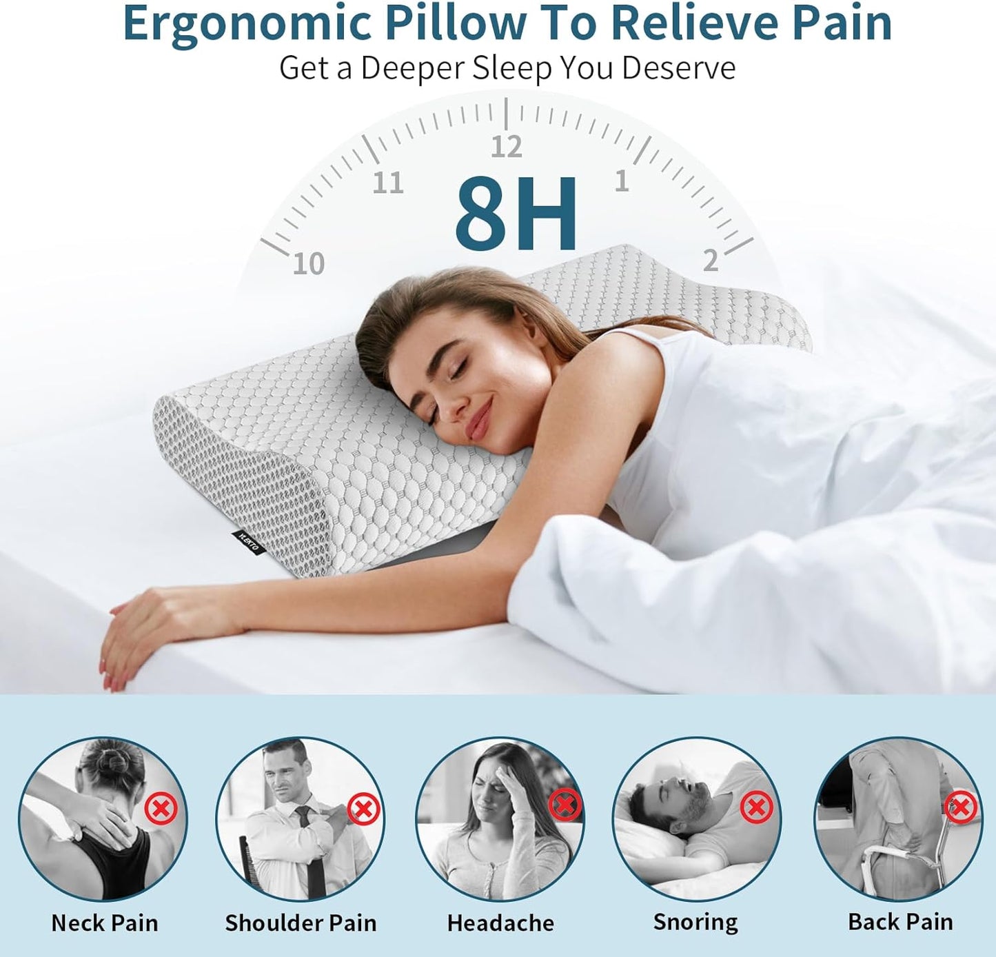 Neck Pillow Cervical Memory Foam Pillows for Neck Pain Relief, Ergonomic Pillow Neck Support for Sleeping, Contour Orthopedic Bed Pillow for Side Back Stomach Sleeper