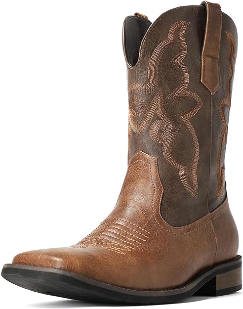 size 10 Cowboy Boots For Men - Western Boot Men's Cowboy Boots With Square Toe | Cowboy Western Boot | Pull-on Boots| Old West Style Embroidered