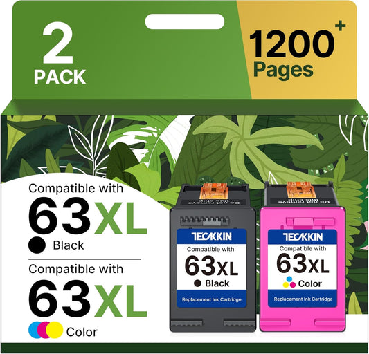 63XL Ink Cartridges Black and Color for HP Ink 63 Replacement for HP 63XL Ink Cartridge Combo Pack Works for HP OfficeJet 3830 4650 5255 5258; Envy 4520 4512; DeskJet 3630 2130 1112 Printer (2 Pack)